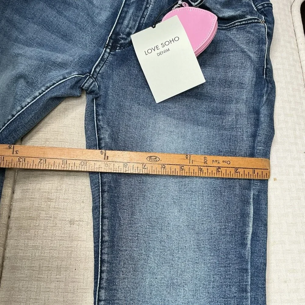 Love Soho Jeans Women’s Size 15 High Rise Flare Blue Denim Stretch - Picture 12 of 14